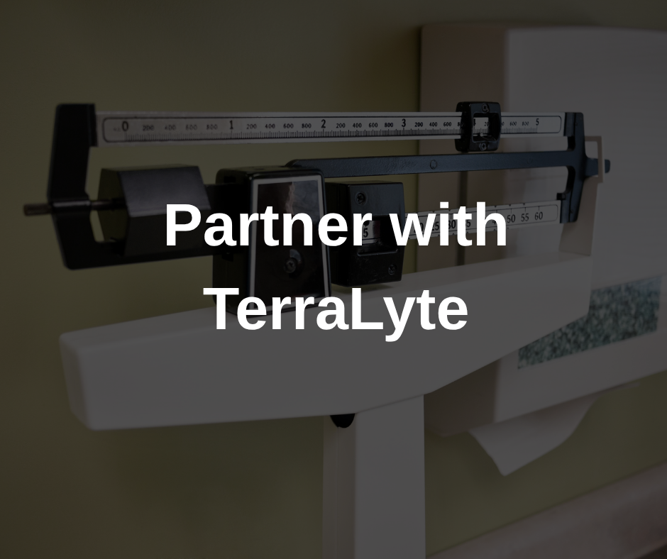 Medical scale with 'Partner with TerraLyte' text overlay